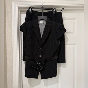 Black Pinstripe Women's Blazer and Skirt Set